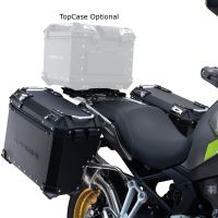 GPR TECH Voge 900DSX 2024/2025 e5 Paar Seitenkoffer aus Aluminium mit konturierter rechter Seite, silberfarben, mit speziellem Schwarz Kofferhalter Fassungsvermögen 38 Liter + 32 Liter