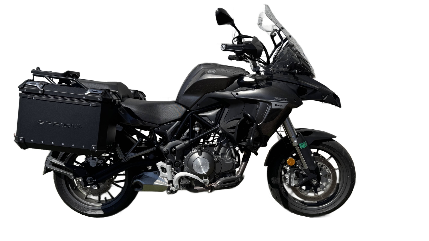 GPR TECH Benelli Trk 502 X 2021/2024 e5 Seitenkofferpaar aus Aluminium , Farbe Schwarz mit speziellem Gepäckträger Fassungsvermögen 38 Liter + 38 Liter