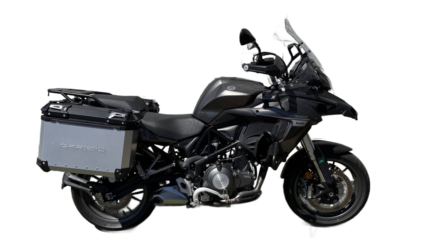GPR TECH Benelli Trk 502 X 2021/2024 e5 Seitenkofferpaar aus Aluminium , Farbe Silber mit speziellem Gepäckträger Fassungsvermögen 38 Liter + 38 Liter