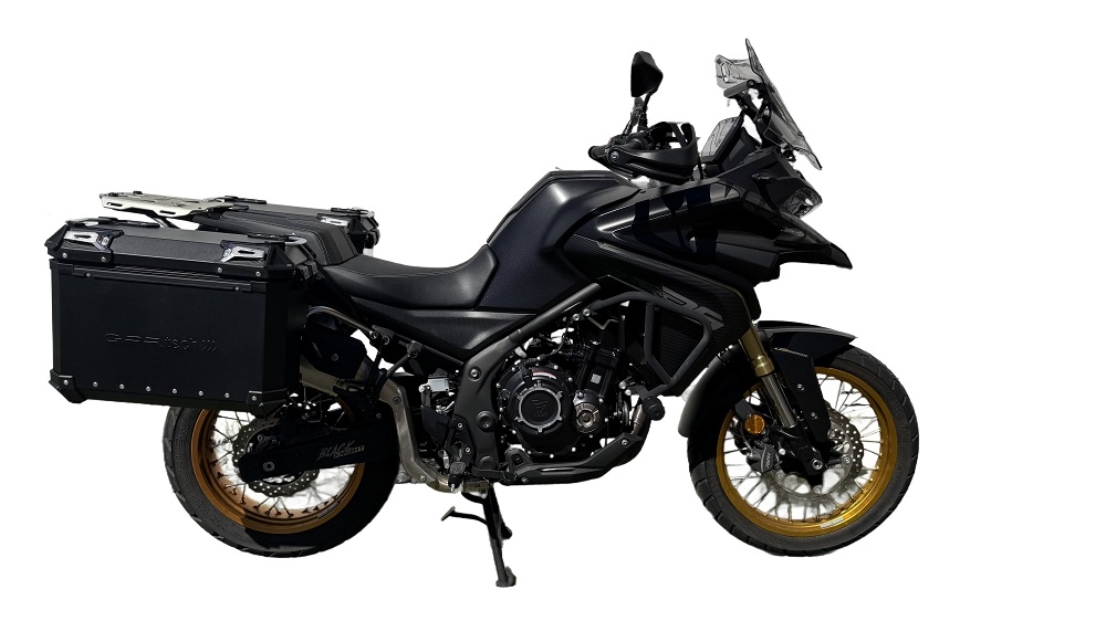GPR TECH Voge 525DSX 2023/2025 e5 Seitenkofferpaar aus Aluminium mit konturierter rechter Seite, Farbe Schwarz mit speziellem Gepäckträger Fassungsvermögen 38 Liter + 32 Liter