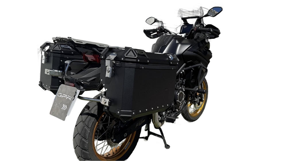 GPR TECH Voge 525DSX 2023/2025 e5 Seitenkofferpaar aus Aluminium mit konturierter rechter Seite, Farbe Schwarz mit speziellem Gepäckträger Fassungsvermögen 38 Liter + 32 Liter