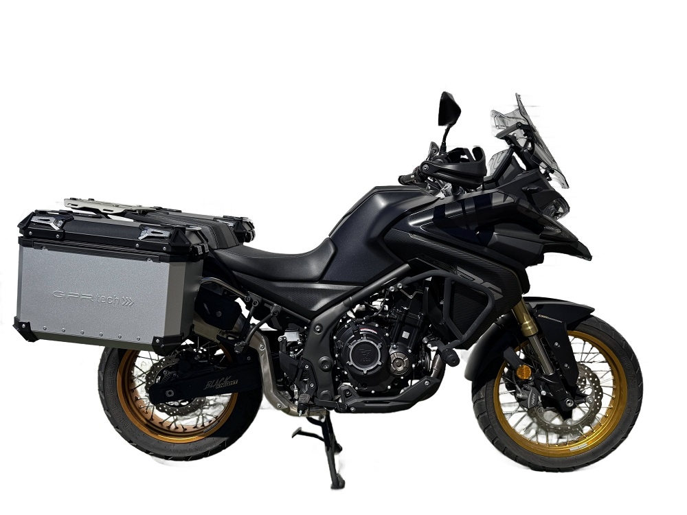 GPR TECH Voge 525DSX 2023/2025 e5 Seitenkofferpaar aus Aluminium mit konturierter rechter Seite, Farbe Silber mit speziellem Gepäckträger Fassungsvermögen 38 Liter + 32 Liter