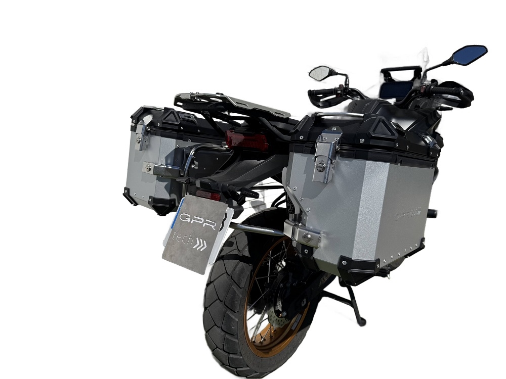 GPR TECH Voge 525DSX 2023/2025 e5 Seitenkofferpaar aus Aluminium mit konturierter rechter Seite, Farbe Silber mit speziellem Gepäckträger Fassungsvermögen 38 Liter + 32 Liter
