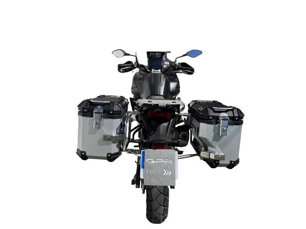 GPR TECH Voge 525DSX 2023/2025 e5 Seitenkofferpaar aus Aluminium mit konturierter rechter Seite, Farbe Silber mit speziellem Gepäckträger Fassungsvermögen 38 Liter + 32 Liter