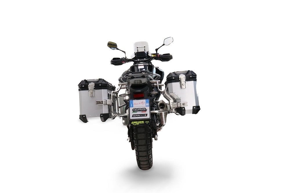 GPR TECH Cf Moto 800 Mt Touring 2025/2026 e5 plus Seitenkofferpaar aus Aluminium mit konturierter rechter Seite, Farbe Silber mit speziellem Gepäckträger Fassungsvermögen 38 Liter + 32 Liter