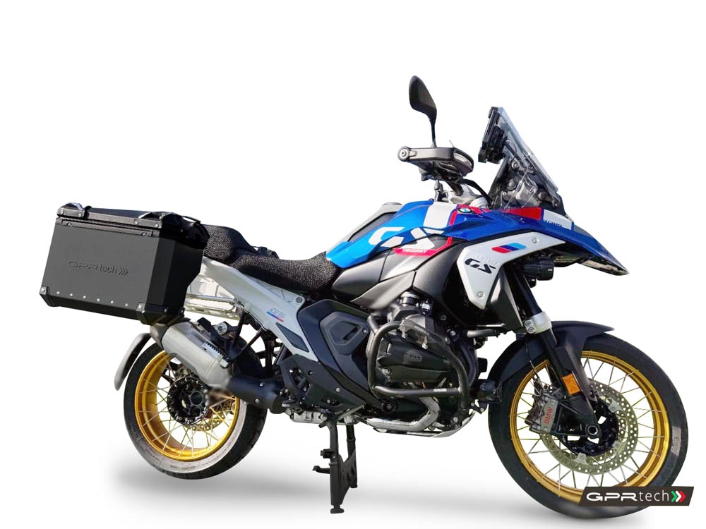 GPR TECH Bmw R 1300 GS 2023/2025 Seitenkofferpaar aus Aluminium , Farbe Schwarz mit speziellem Gepäckträger Fassungsvermögen 38 Liter + 38 Liter