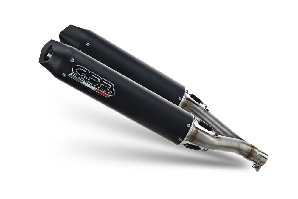 GPR auspuff kompatibel mit  Aprilia Dorsoduro 750  2008-2016, Furore Nero, Doppelt homologierter legaler Slip-On-Auspuff mit ABE, einschließlich abnehmbarer DB-Killer und verbindungsrohre 
