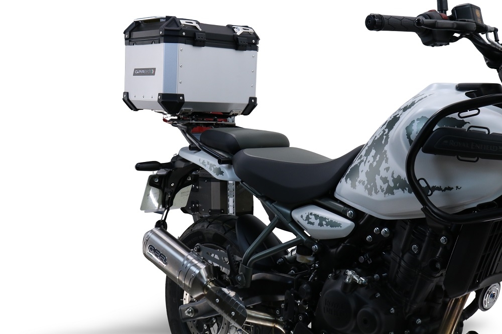 GPR TECH Royal Enfield Himalayan 450 2024/2025 e5 Plus Topcase aus Aluminium, schwarze Farbe mit spezifischer Platte enthalten Kapazität Liter 35