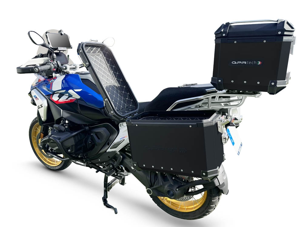 GPR TECH Bmw R 1300 GS 2023/2025 Triptychon-Kit in schwarzer Farbe, mit Topcase 35 Lt + Seitenkoffer 38 Lt + 38 Lt + Universal-Gepäckträger Topcase-Kapazität 35 l + Seitenkoffer-Kapazität 38 l + 38 l