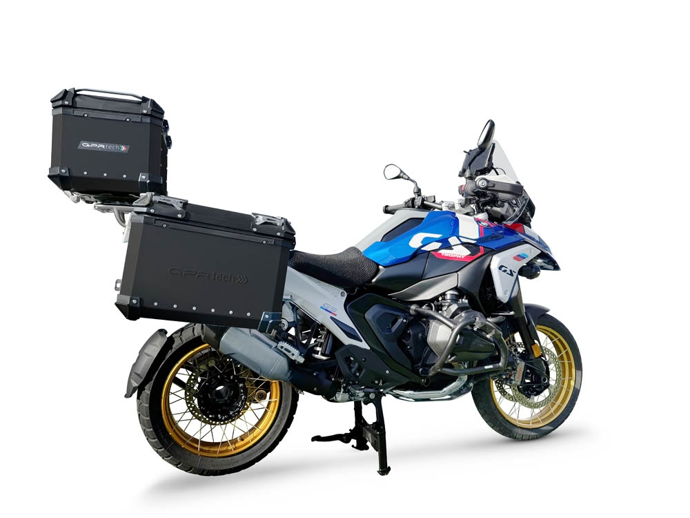 GPR TECH Bmw R 1300 GS 2023/2025 Triptychon-Kit in schwarzer Farbe, mit Topcase 35 Lt + Seitenkoffer 38 Lt + 38 Lt + Universal-Gepäckträger Topcase-Kapazität 35 l + Seitenkoffer-Kapazität 38 l + 38 l