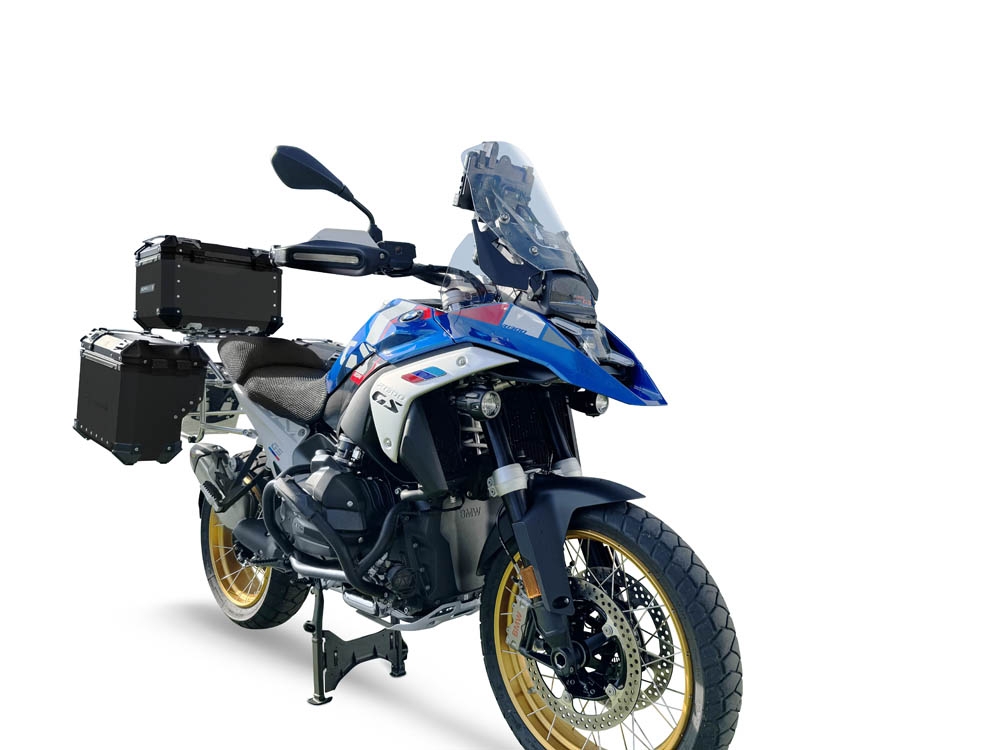 GPR TECH Bmw R 1300 GS 2023/2025 Triptychon-Kit in schwarzer Farbe, mit Topcase 35 Lt + Seitenkoffer 38 Lt + 38 Lt + Universal-Gepäckträger Topcase-Kapazität 35 l + Seitenkoffer-Kapazität 38 l + 38 l