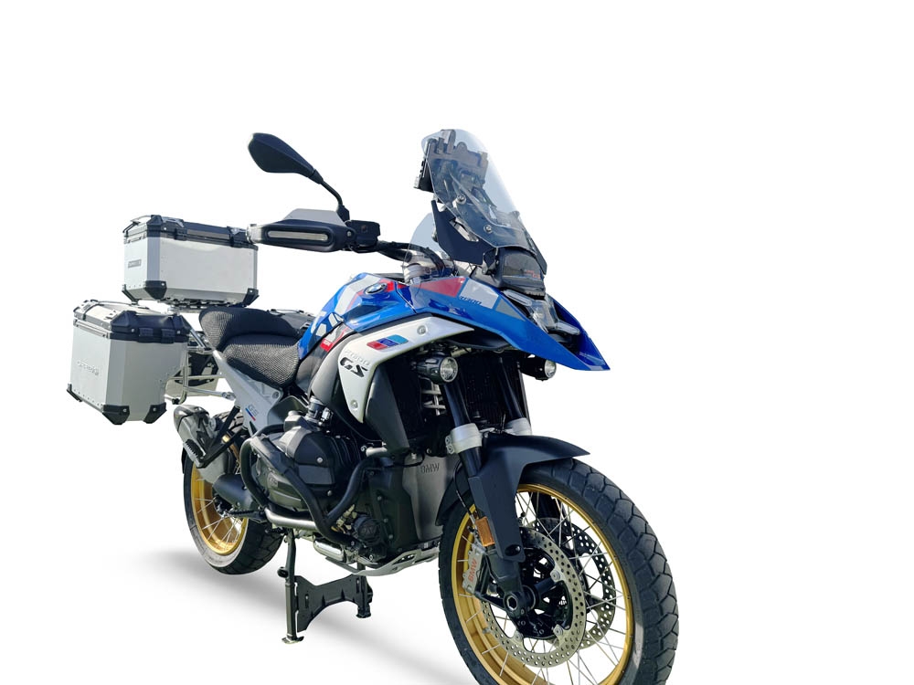 GPR TECH Bmw R 1300 GS 2023/2025 Triptychon-Kit in silberner Farbe, mit Topcase 45 Lt + Seitenkoffer 38 Lt + 38 Lt + allgemeiner Gepäckträger Topcase-Kapazität 45 l + Seitenkoffer-Kapazität 38 l + 38 l