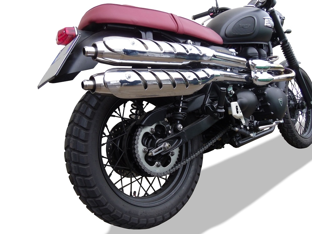 GPR auspuff kompatibel mit  Triumph Scrambler 900 2006-2014, Deeptone Inox, Doppelt homologierter legaler Slip-On-Auspuff mit ABE, einschließlich abnehmbarer DB-Killer und verbindungsrohre 