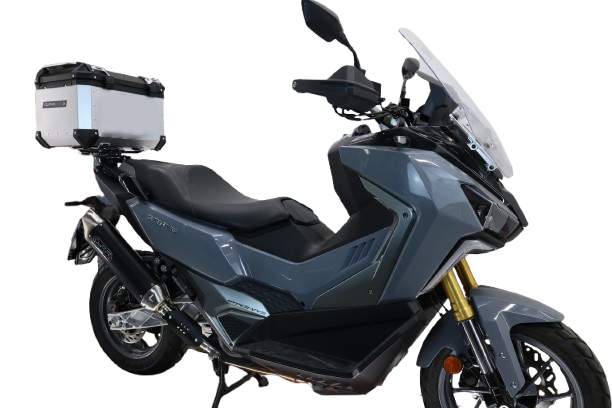 GPR TECH Sym ADX TG 400 2024/2026 e5 Plus Topcase aus Aluminium, silberfarben mit spezifischer Platte inklusive Kapazität Liter 45