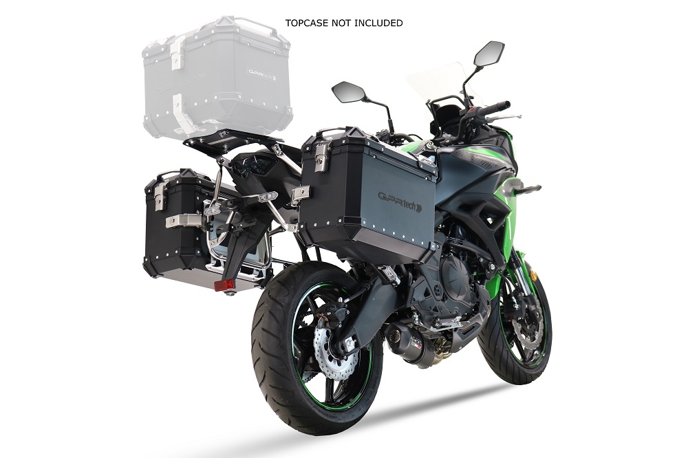 GPR TECH Kawasaki Versys 650 2023/2024 e5 plus Seitenkofferpaar aus Aluminium , Farbe Schwarz mit speziellem Gepäckträger Fassungsvermögen 38 Liter + 38 Liter