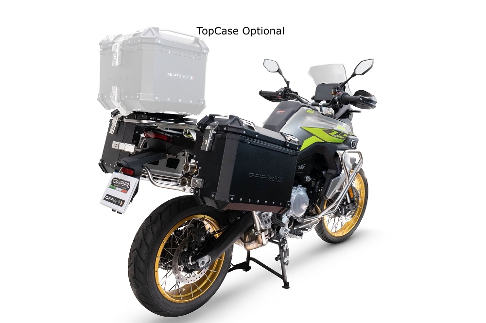 GPR TECH Voge 900DSX 2024/2025 e5 Paar Seitenkoffer aus Aluminium mit konturierter rechter Seite, schwarze Farbe, mit speziellem Schwarz Kofferhalter Fassungsvermögen 38 Liter + 32 Liter