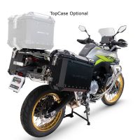 GPR TECH Voge 900DSX 2024/2025 e5 Paar Seitenkoffer aus Aluminium mit konturierter rechter Seite, schwarze Farbe, mit speziellem Schwarz Kofferhalter Fassungsvermögen 38 Liter + 32 Liter