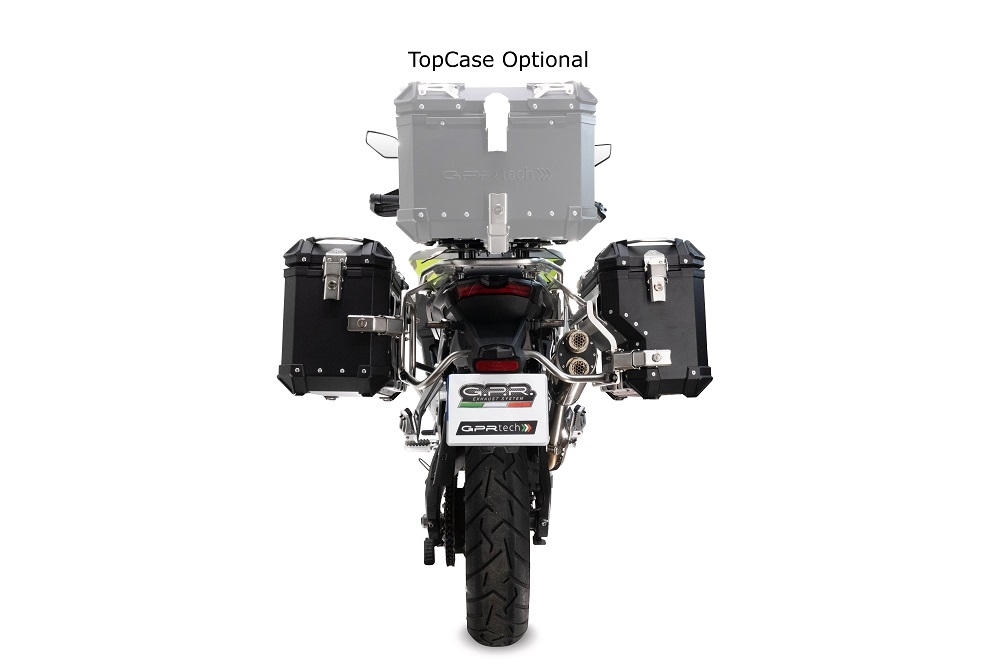 GPR TECH Voge 900DSX 2024/2025 e5 Paar Seitenkoffer aus Aluminium mit konturierter rechter Seite, schwarze Farbe, mit speziellem Schwarz Kofferhalter Fassungsvermögen 38 Liter + 32 Liter