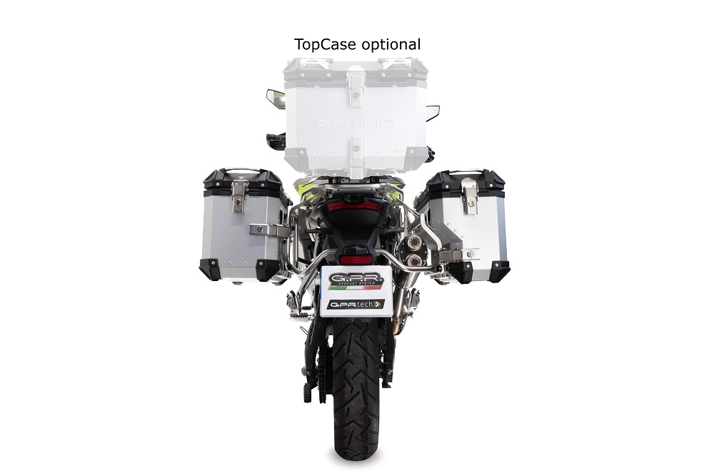 GPR TECH Voge 900DSX 2024/2025 e5 Paar Seitenkoffer aus Aluminium mit konturierter rechter Seite, silberfarben, mit speziellem silbernen Kofferhalter Fassungsvermögen 38 Liter + 32 Liter