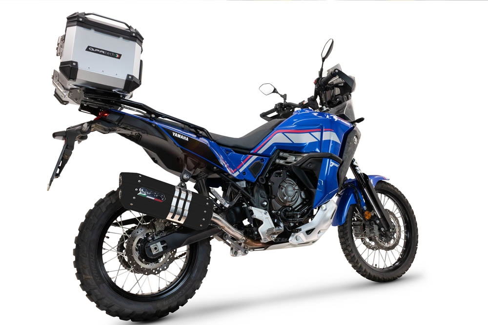 GPR auspuff kompatibel mit  Yamaha Tenere 700 2025-2026, Hyper Sonic Black Titanium, Zugelassener legaler Slip-On-Auspuff mit Abe, einschließlich abnehmbarem DB-Killer und Verbindungsrohr 